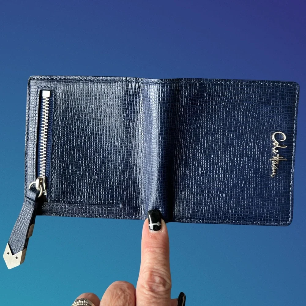 Cole Haan Blue Pebbled Leather Small Wallet/Card Holder - Picture 5 of 13